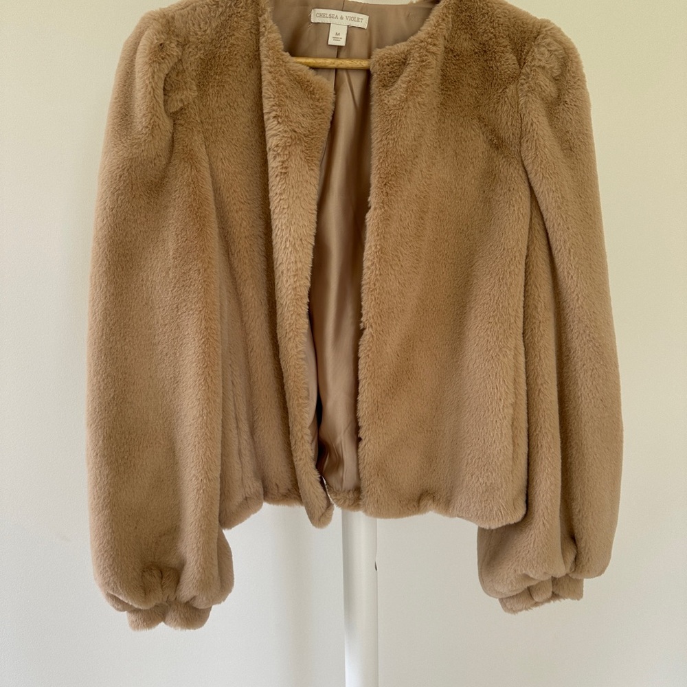 Chelsea & Violet Tan Teddy Jacket Soft Casual Style